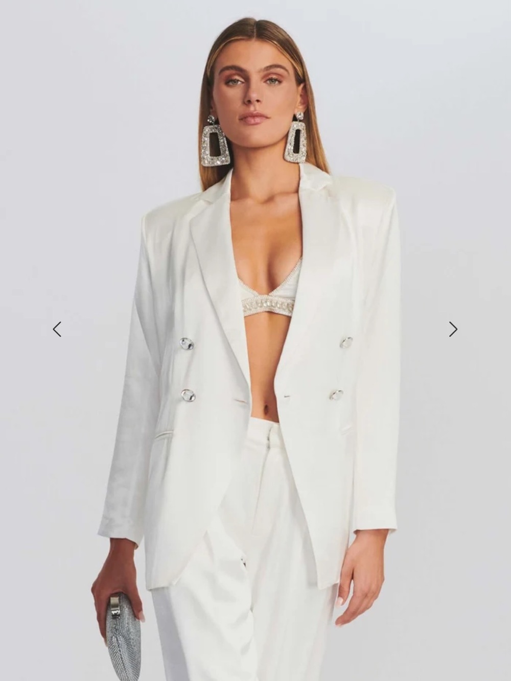Retrofete White Double-Breasted Satin Blazer